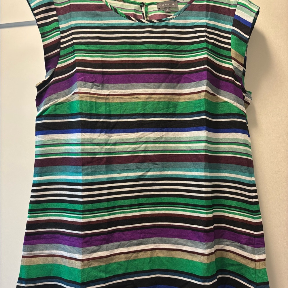The Limited Green and Purple Cap Sleeve Boxy Blouse